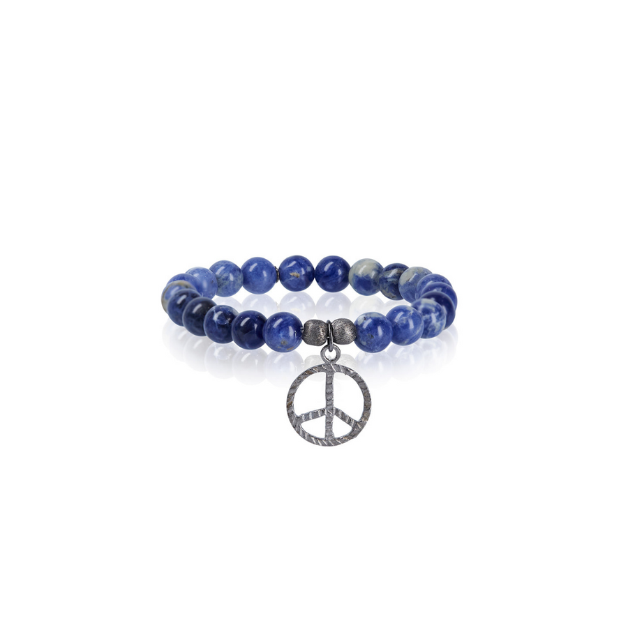 Oxidized Silver Peace Charm with Sodalite