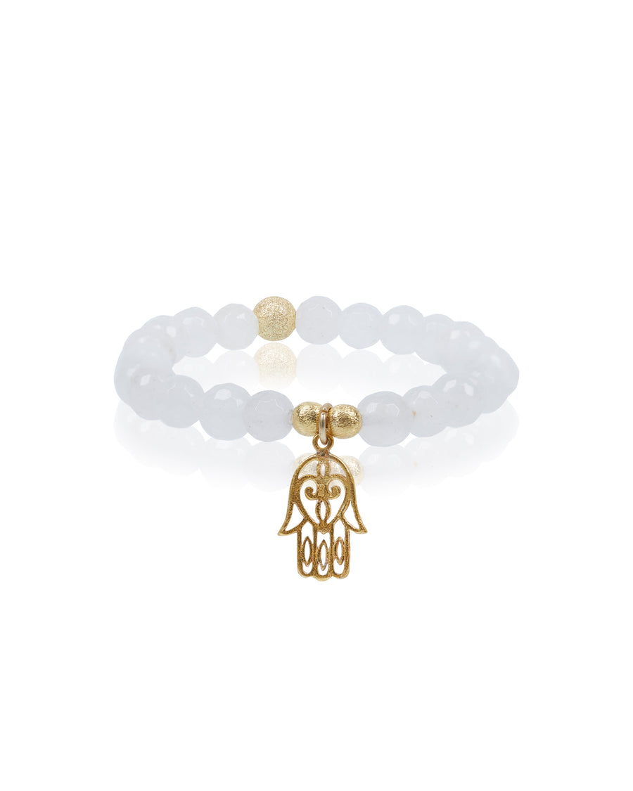 Hamsa Charm with Milky White Agate