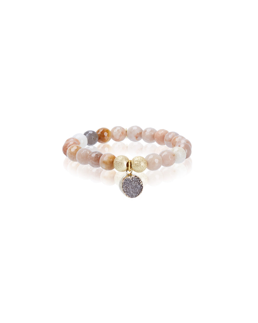 Natural Druzy Charm with Mystic Peach Moonstone