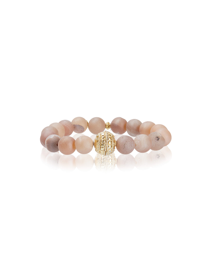 Gold Vermeil Bali Bead with Peach Druzy