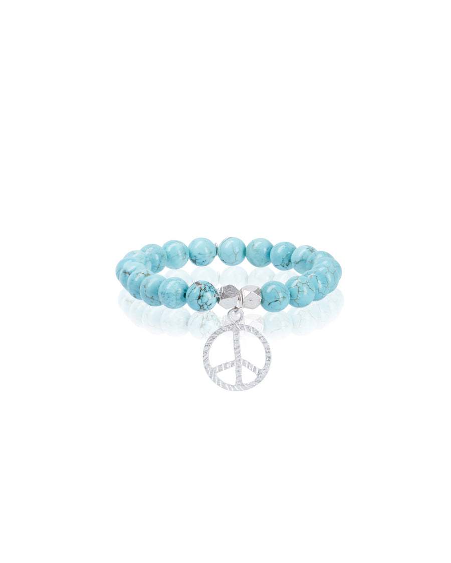 Silver Peace Sign with Turquoise