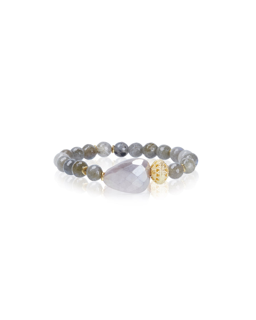 Moonstone & Vermeil Bali Bead with Labradorite