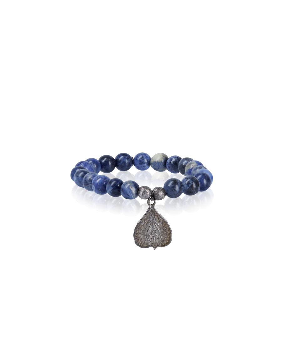 Oxidized Silver Tibetan Teardrop Charm with Sodalite