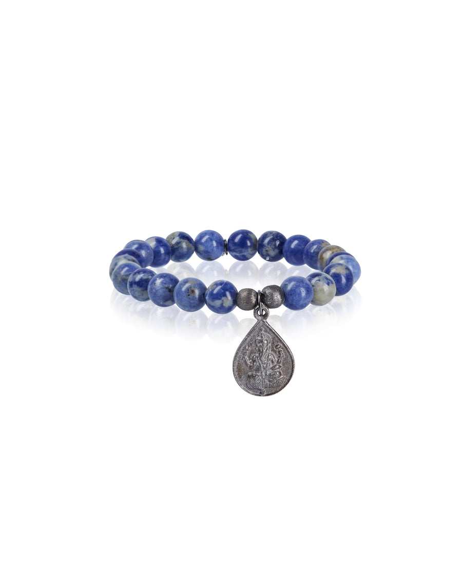 Oxidized Silver Tibetan Charm with Sodalite