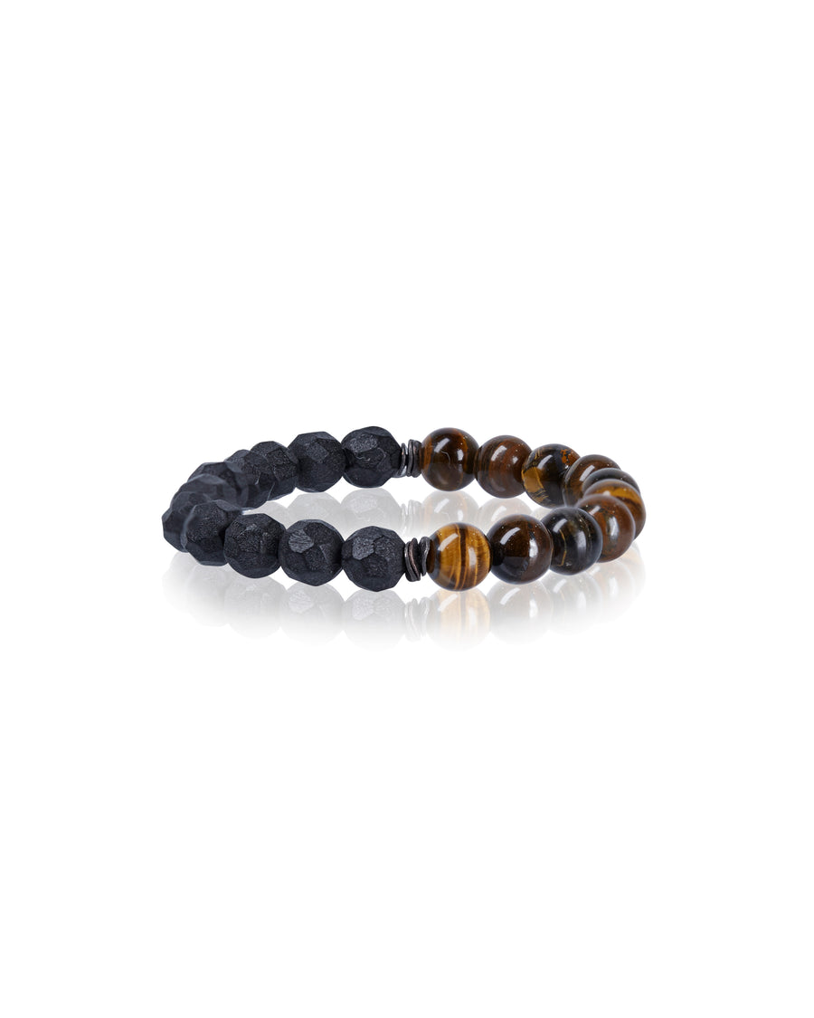 Textured Wood & Tigers Eye Bracelet