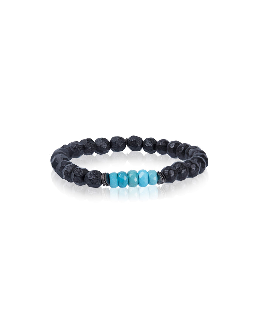 Turquoise & Textured Wood Bracelet
