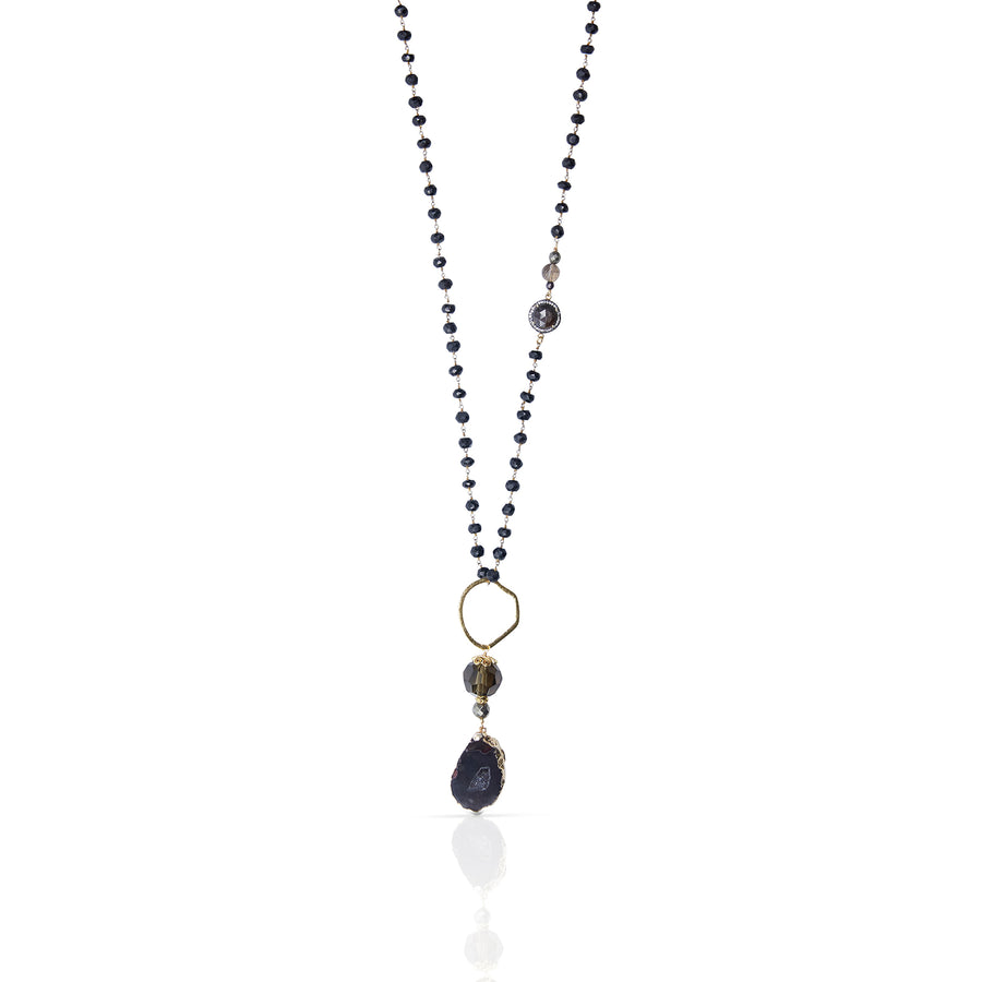 Agate Pendant with Onyx Chain