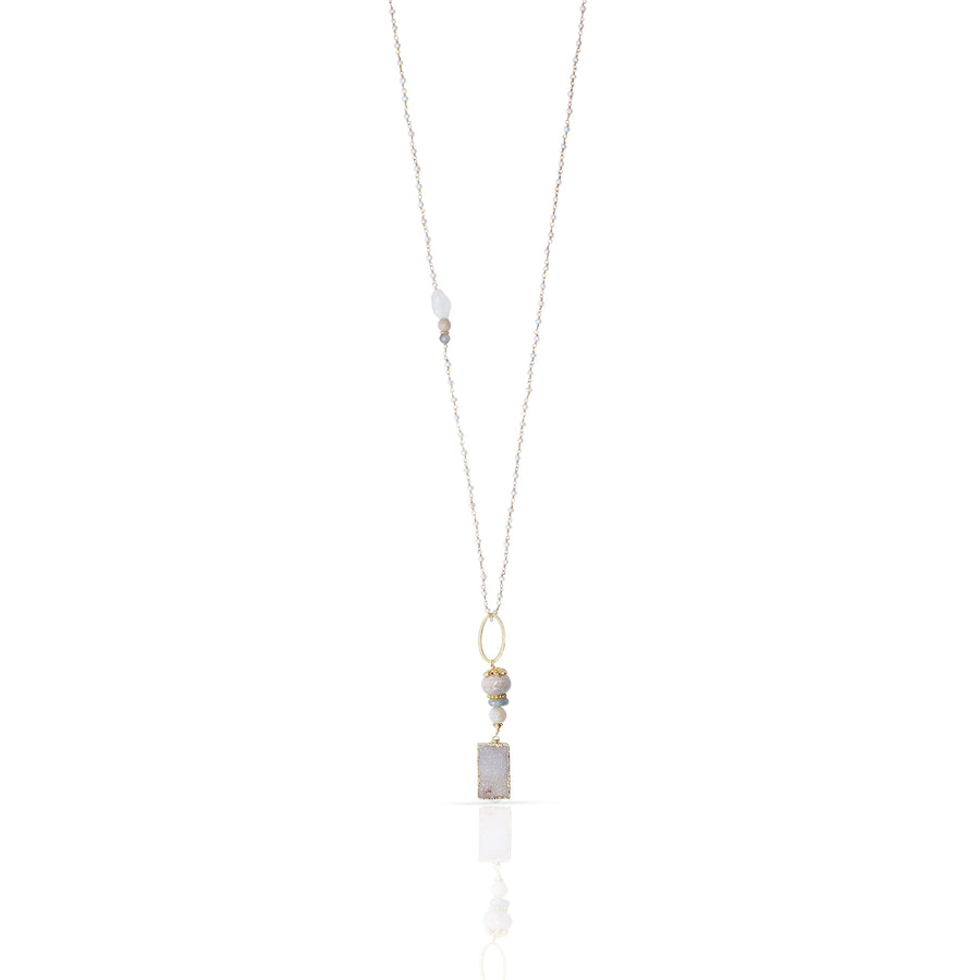 Druzy Pendant with Fresh Water Pearl Chain