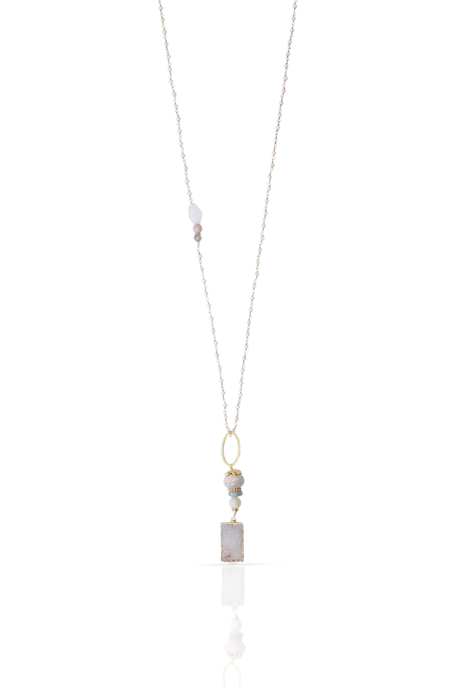 Druzy Pendant with Fresh Water Pearl Chain