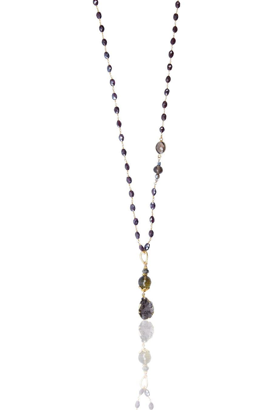 Amethyst Pendant with Mystic Garnet Chain