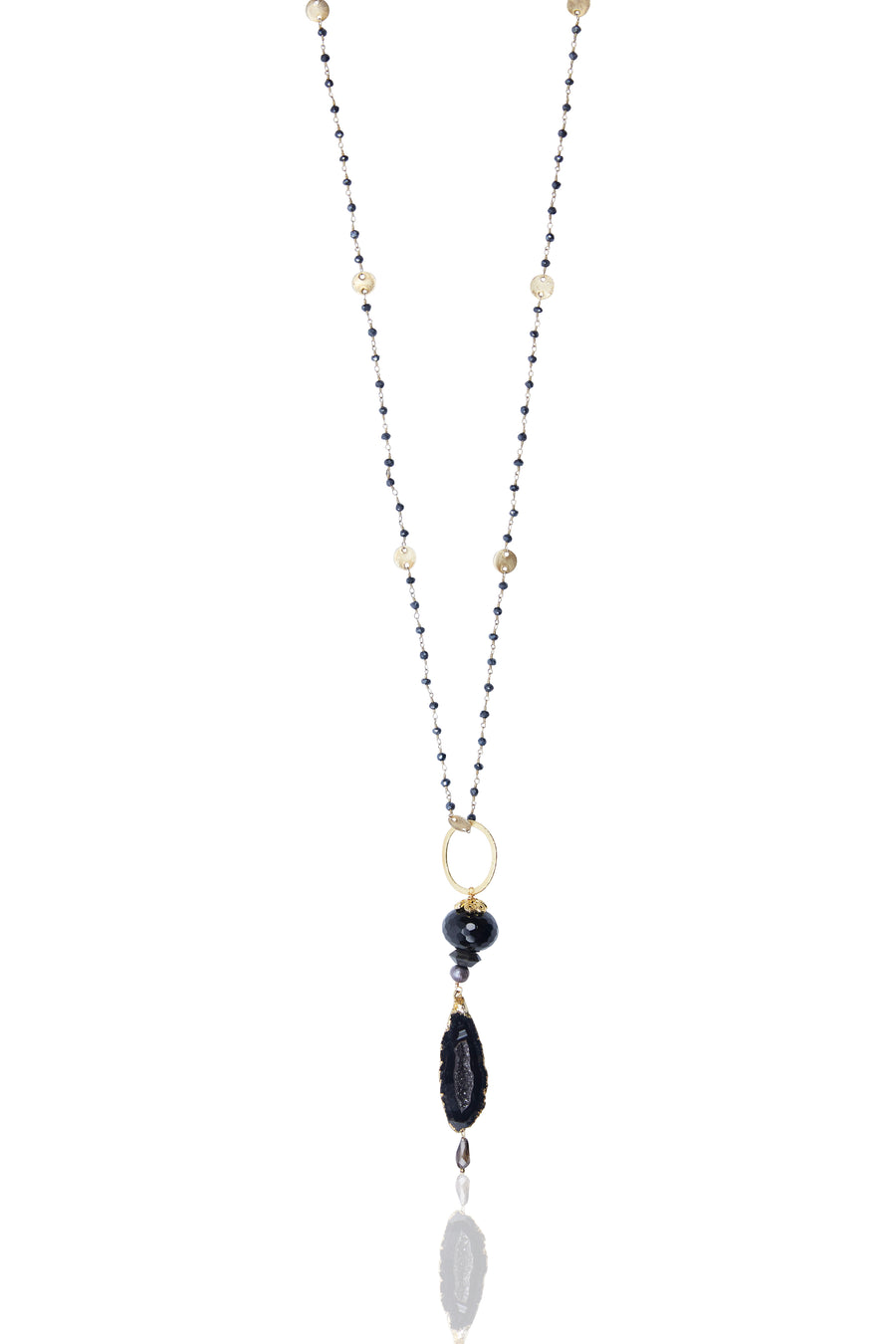 Agate Pendant with Onyx & Coin Chain