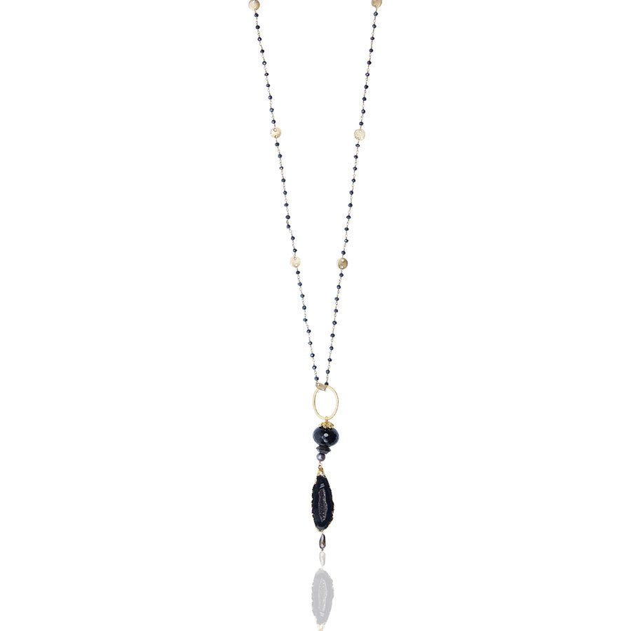 Agate Pendant with Onyx & Coin Chain