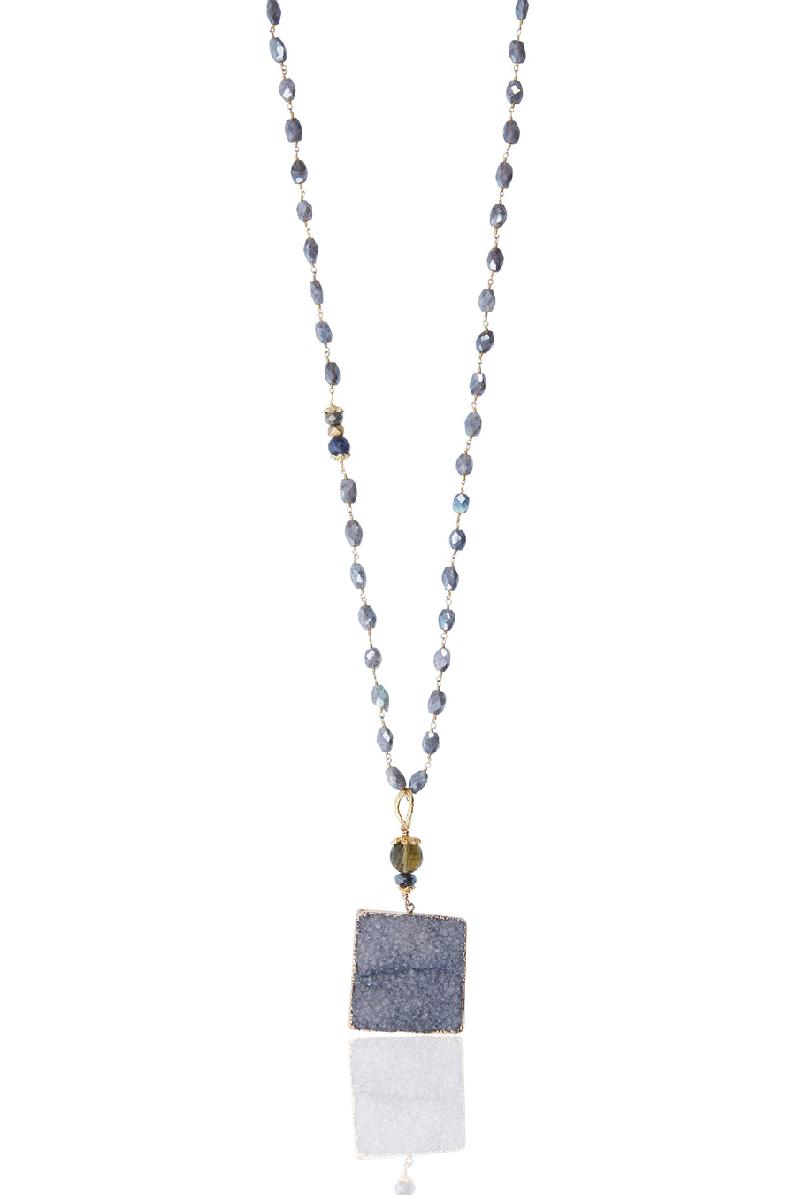 Extra Large Square Druzy Pendant with Mystic Labradorite Chain