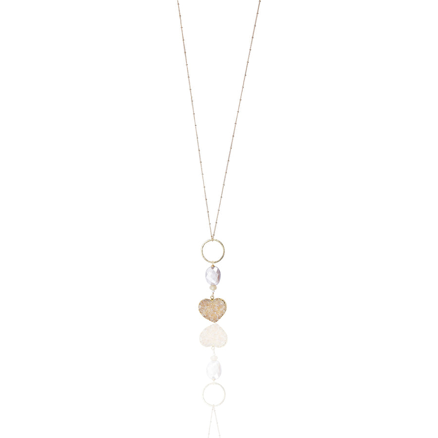 Druzy Heart with 14K Gold Chain