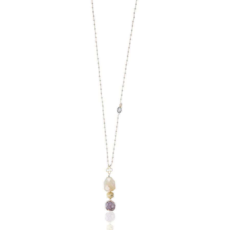 Amethyst Pendant with Smokey Quartz Chain