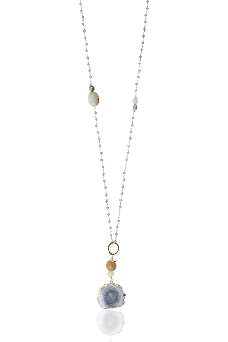 Amethyst Slice Pendant with Amethyst Chain