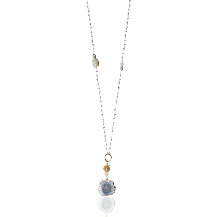 Amethyst Slice Pendant with Amethyst Chain