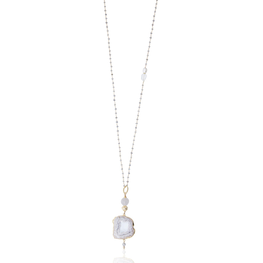 Clear Quartz Slice with Mystic Labradorite Chain