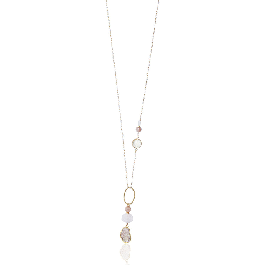 Natural Druzy & Sandstone Pendant with Pearl Chain