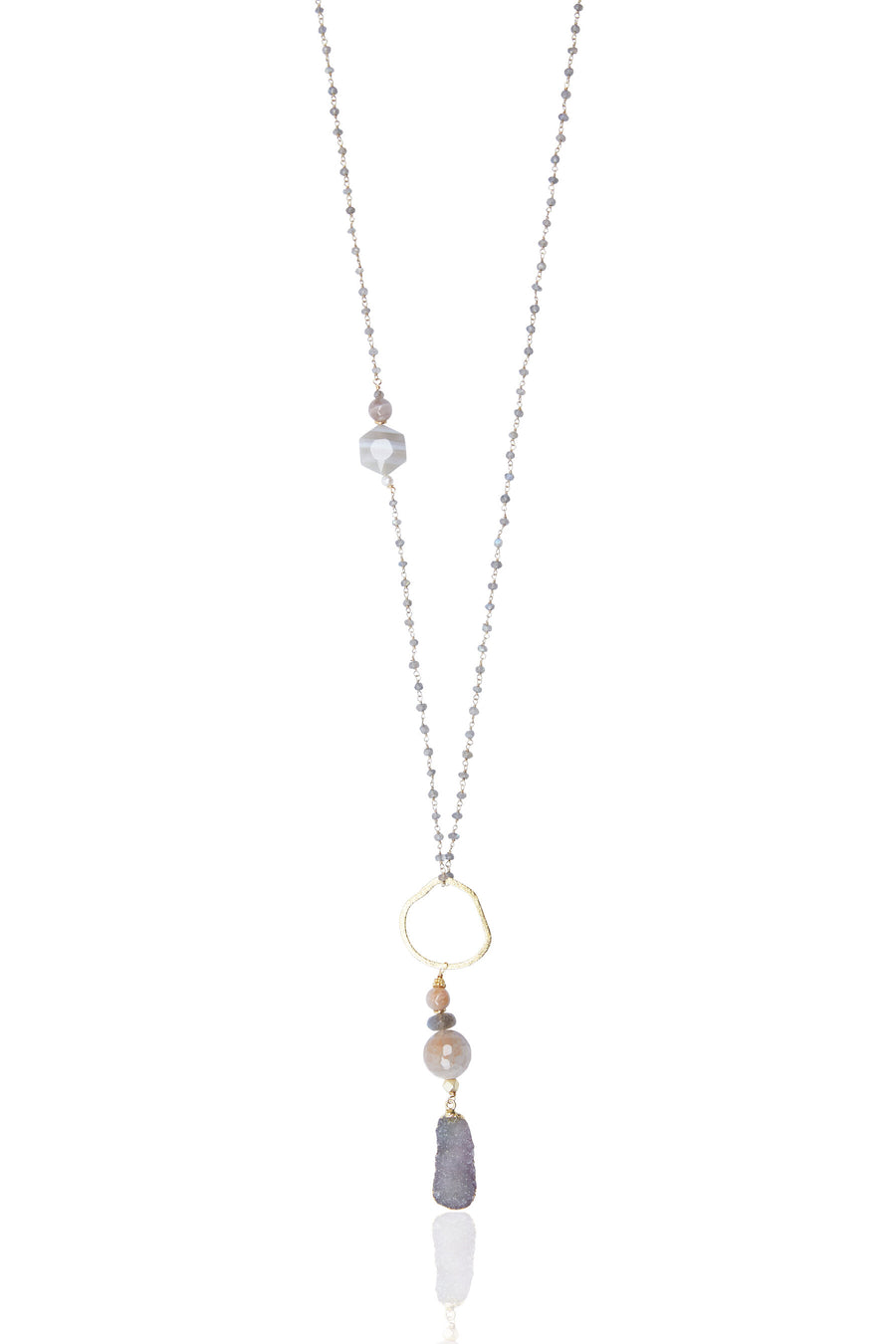 Natural Druzy & Agate Pendant with Mystic Labradorite Chain