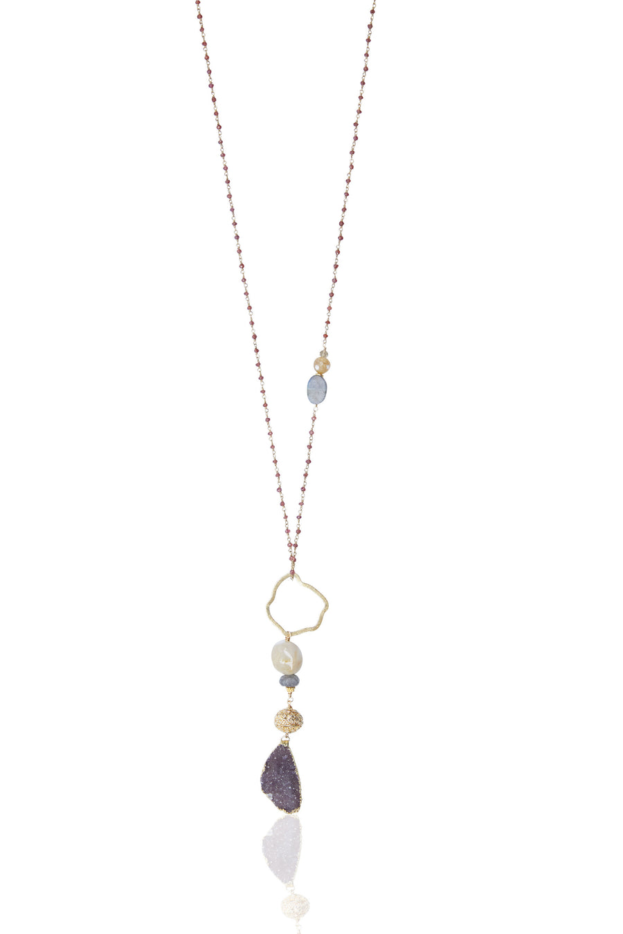 Druzy & Gold Vermeil Penant with Garnet Chain