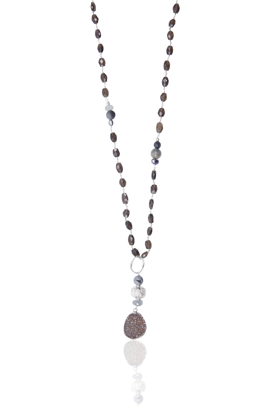 Natural Druzy with Smokey Quartz Chain