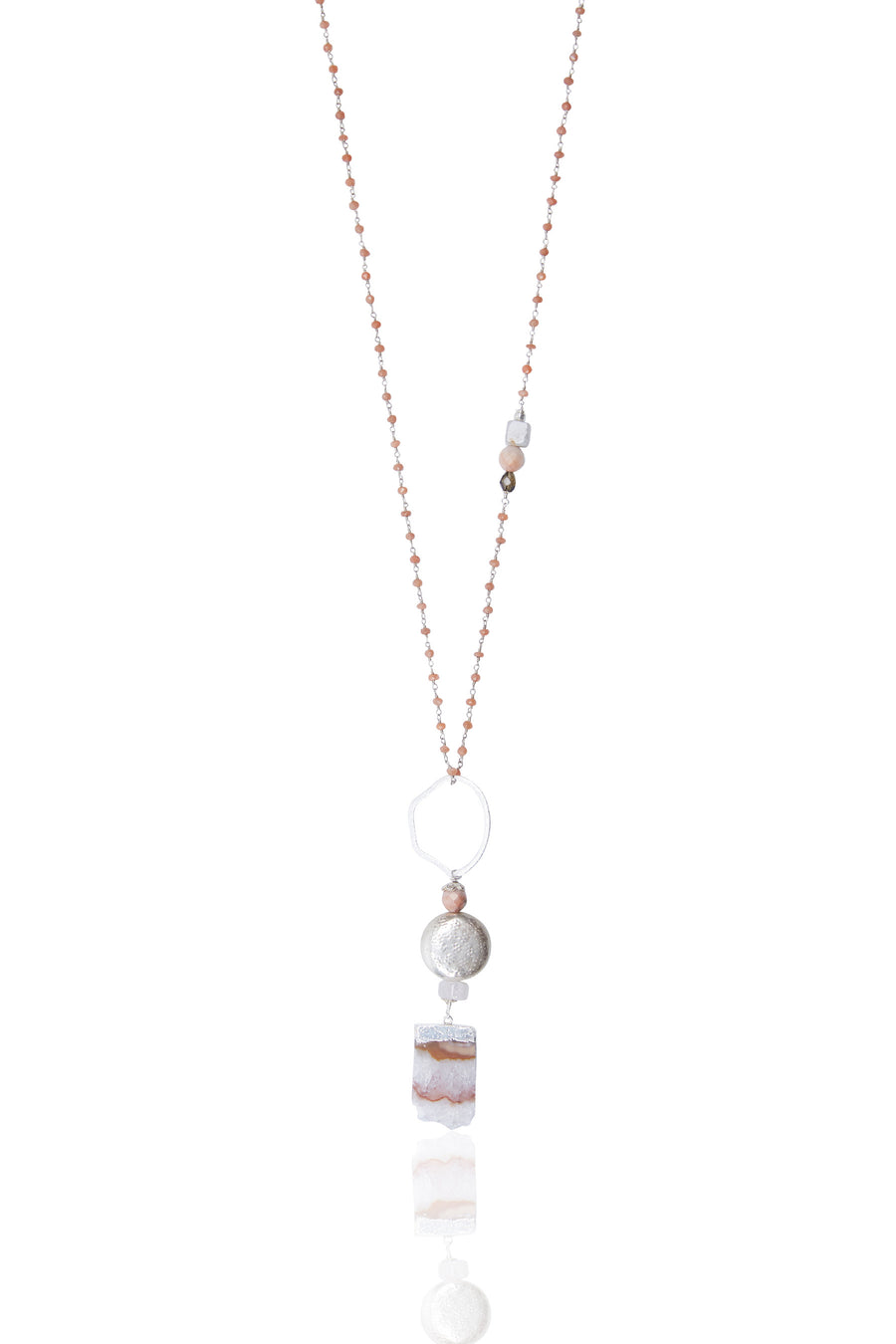 Amethyst Slice & Silver Coin with Sunstone Chain