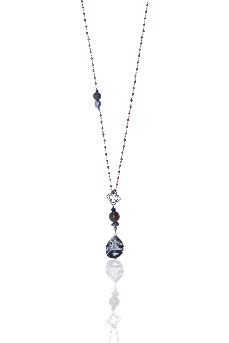 Agate Slice with & Smokey Quartz with Garnet Chain