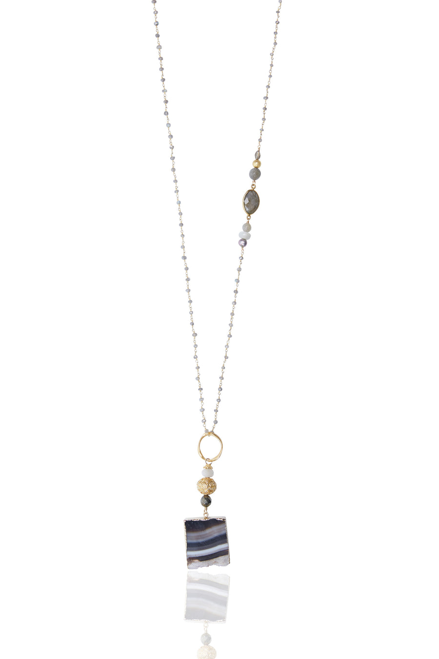 Amethyst Slice & Vermeil Bali Bead with Labradorite Chain