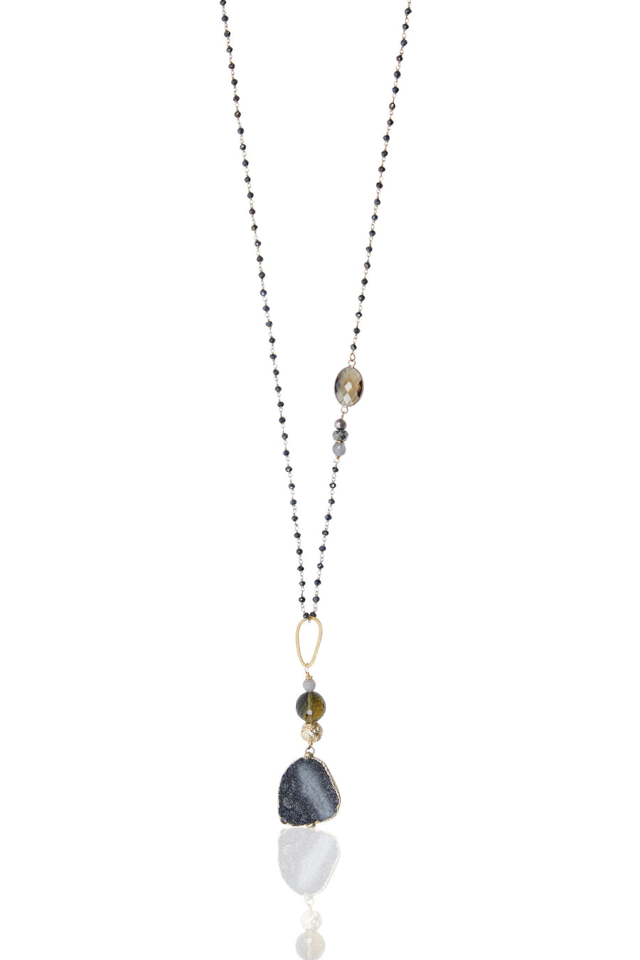 Black Druzy & Smokey Quartz with Black Spinal Chain