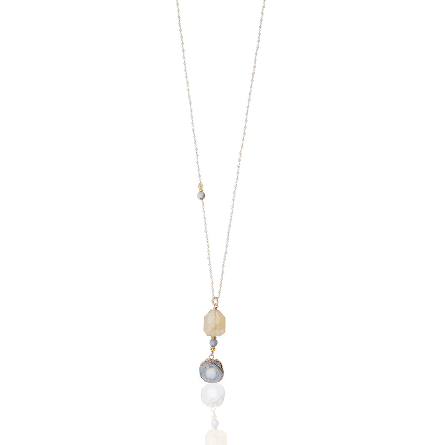 Natural Druzy Pendant with Clear Quartz Chain