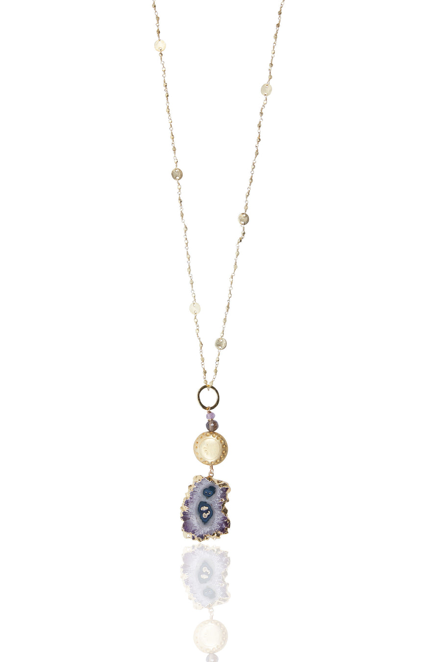 Amethyst Slice & Vermeil Coiin with Gold Pyrite Chain