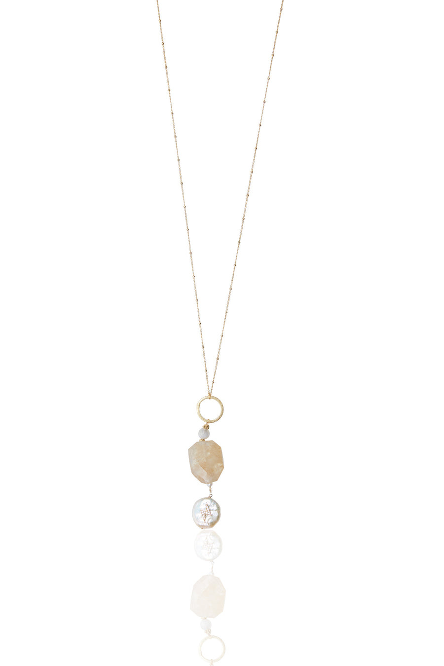Pearl & Diamond Lightening Bolt with Gold Satellite Chain
