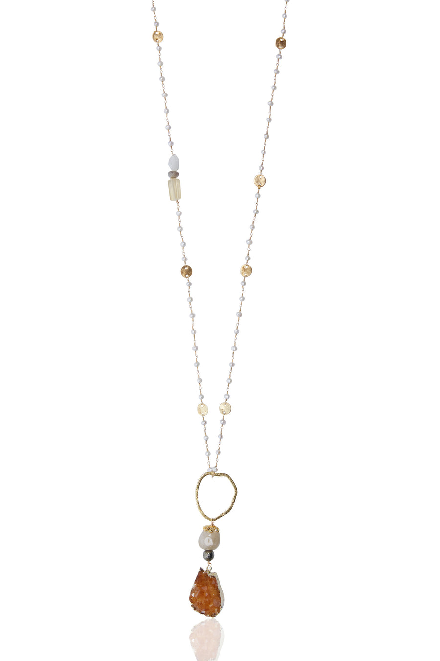 Citrine & Jasper with Fresh Water Pearl & Coin Chain