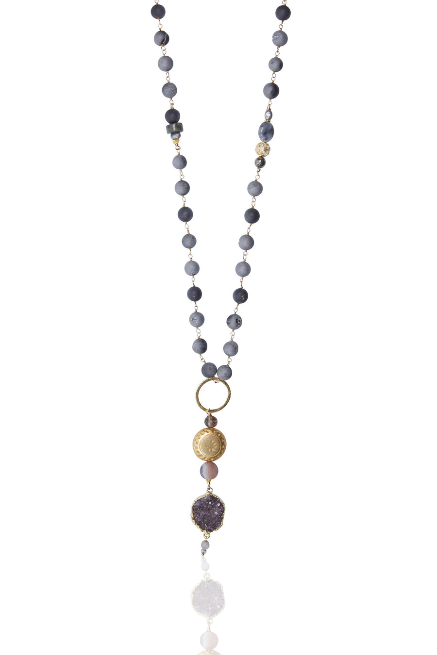 Druzy & Gold Vermeil Coin with Druzy Beaded Chain
