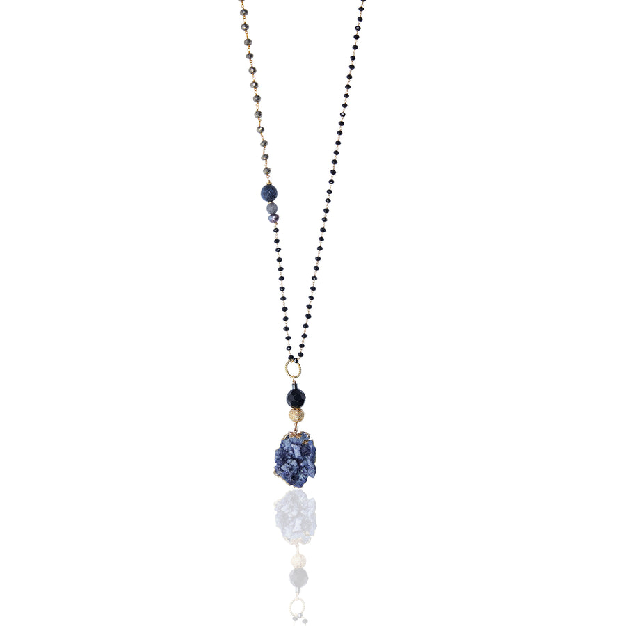 Large Blue Druzy with Multi Stone Wire Wrapped Chain