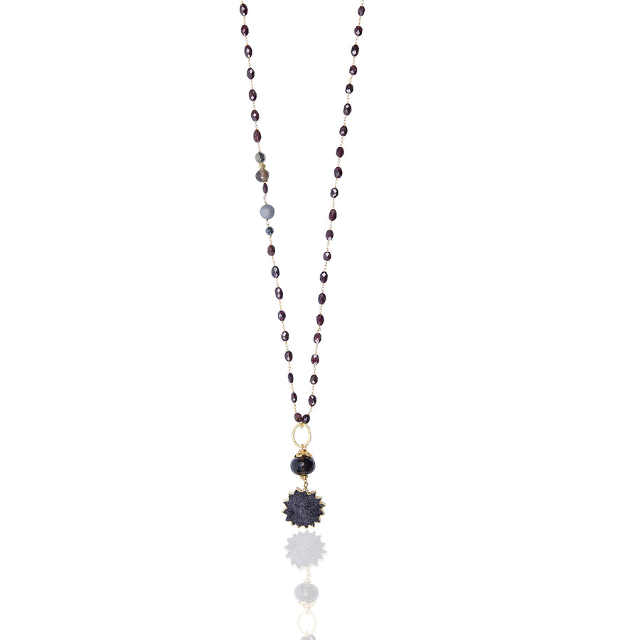 Druzy Stardust with Garnet Chain