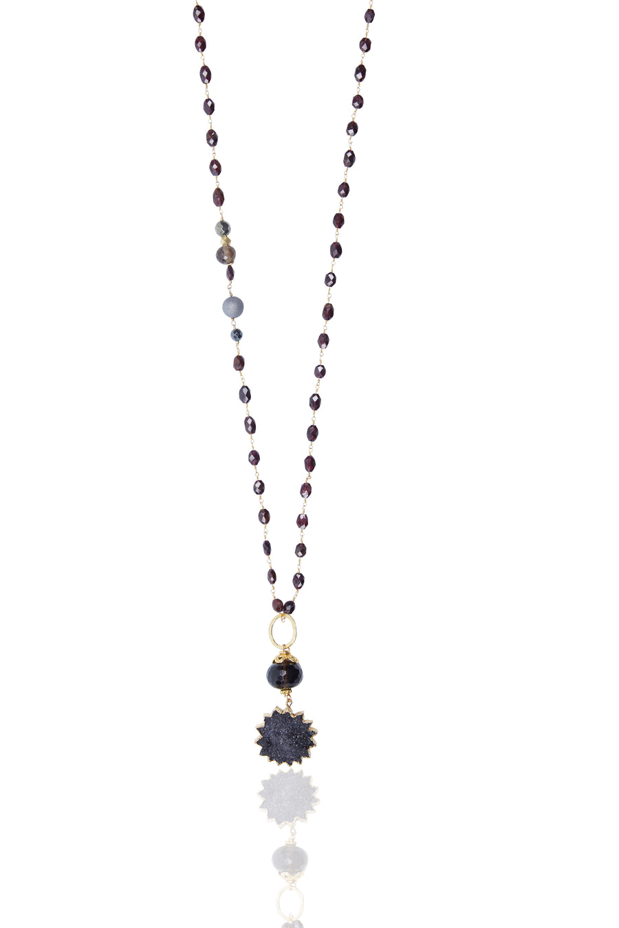 Druzy Stardust with Garnet Chain