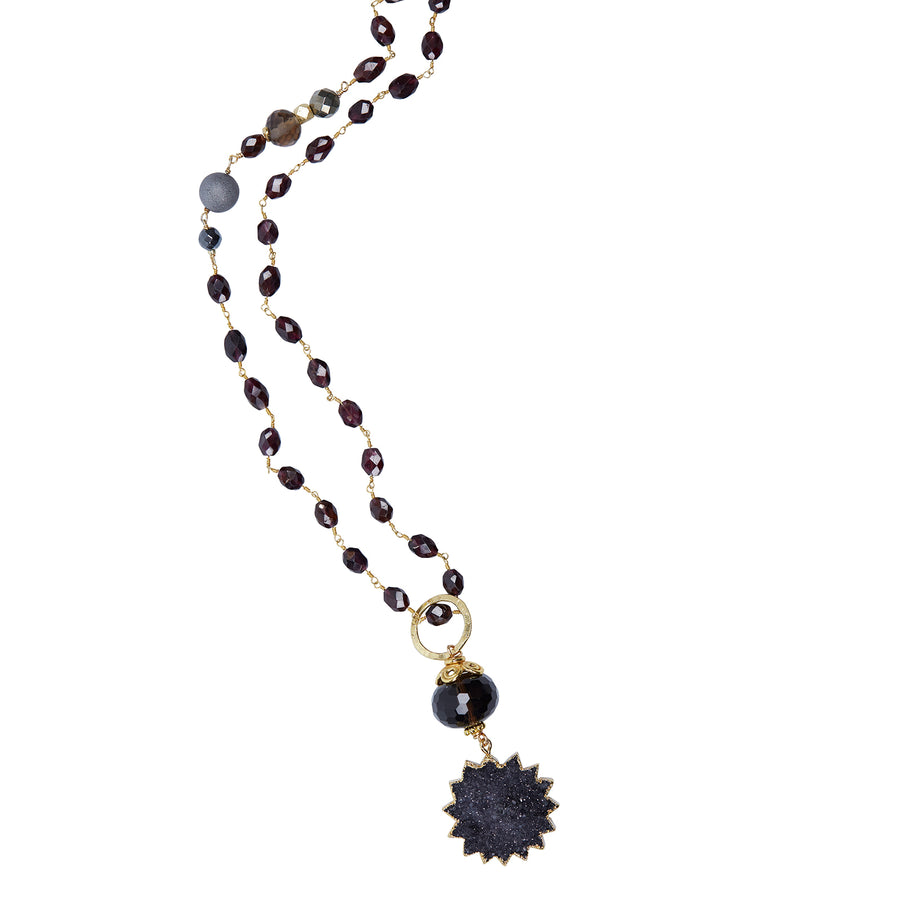 Druzy Stardust with Garnet Chain