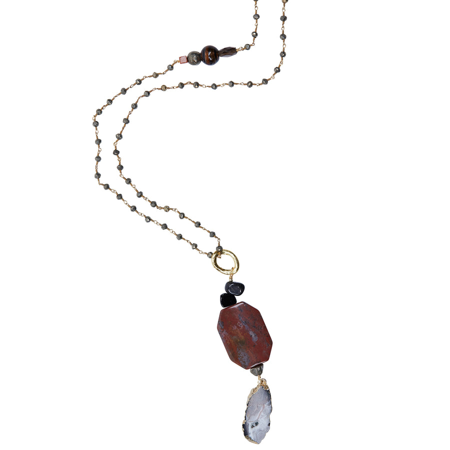 Agate Drop & Jasper Cluster with Pyrite Chain