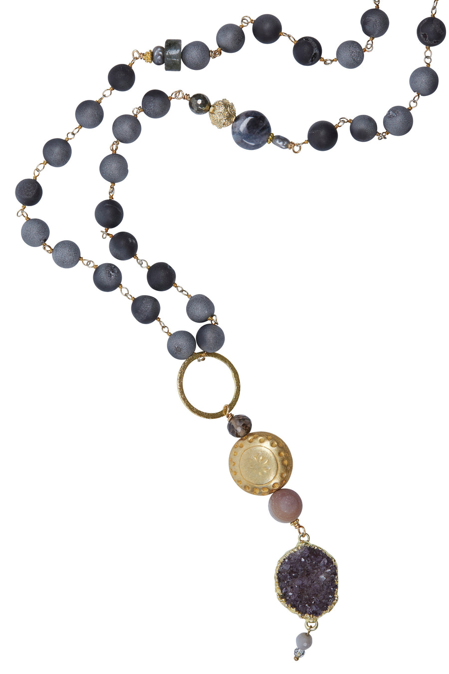 Druzy & Gold Vermeil Coin with Druzy Beaded Chain