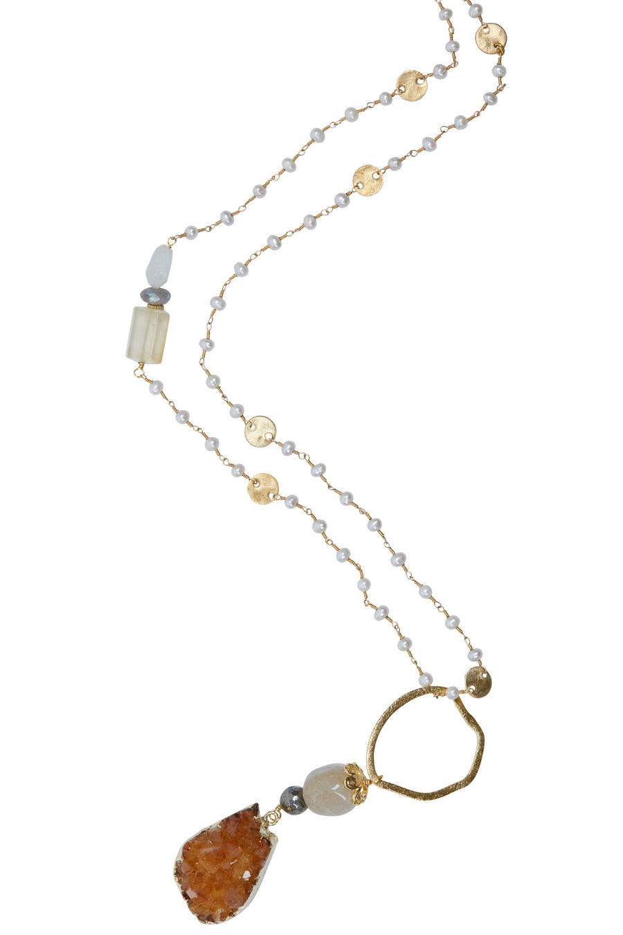 Citrine & Jasper with Fresh Water Pearl & Coin Chain