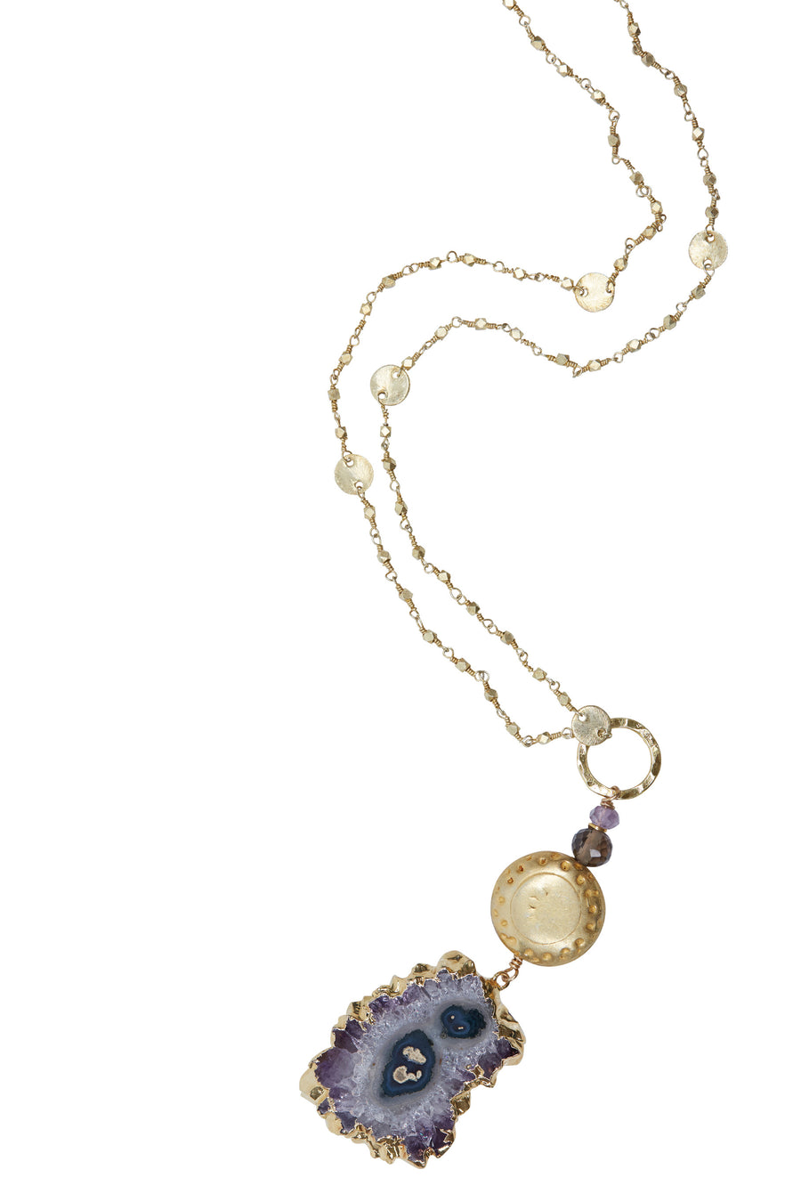 Amethyst Slice & Vermeil Coiin with Gold Pyrite Chain