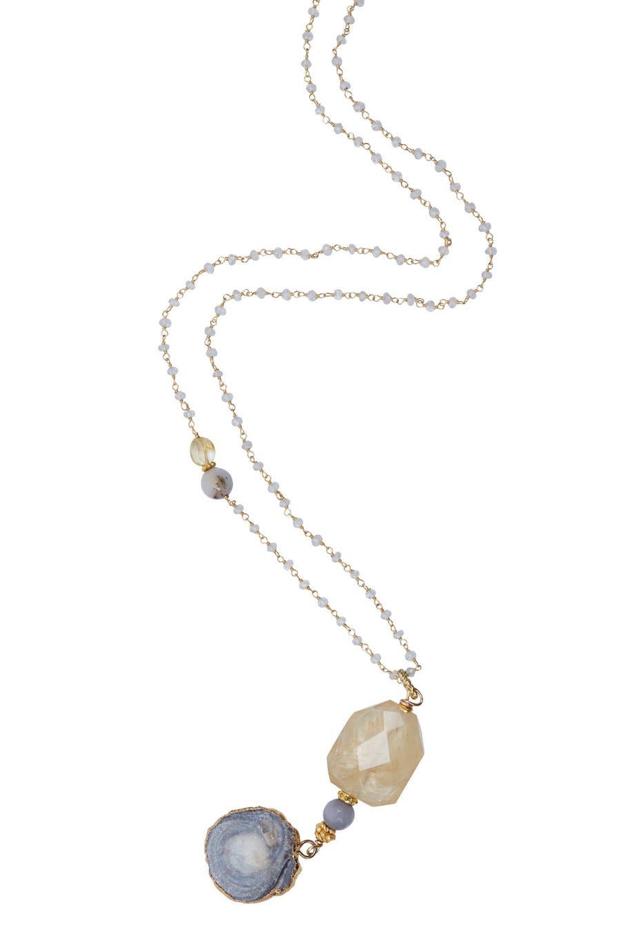 Natural Druzy Pendant with Clear Quartz Chain