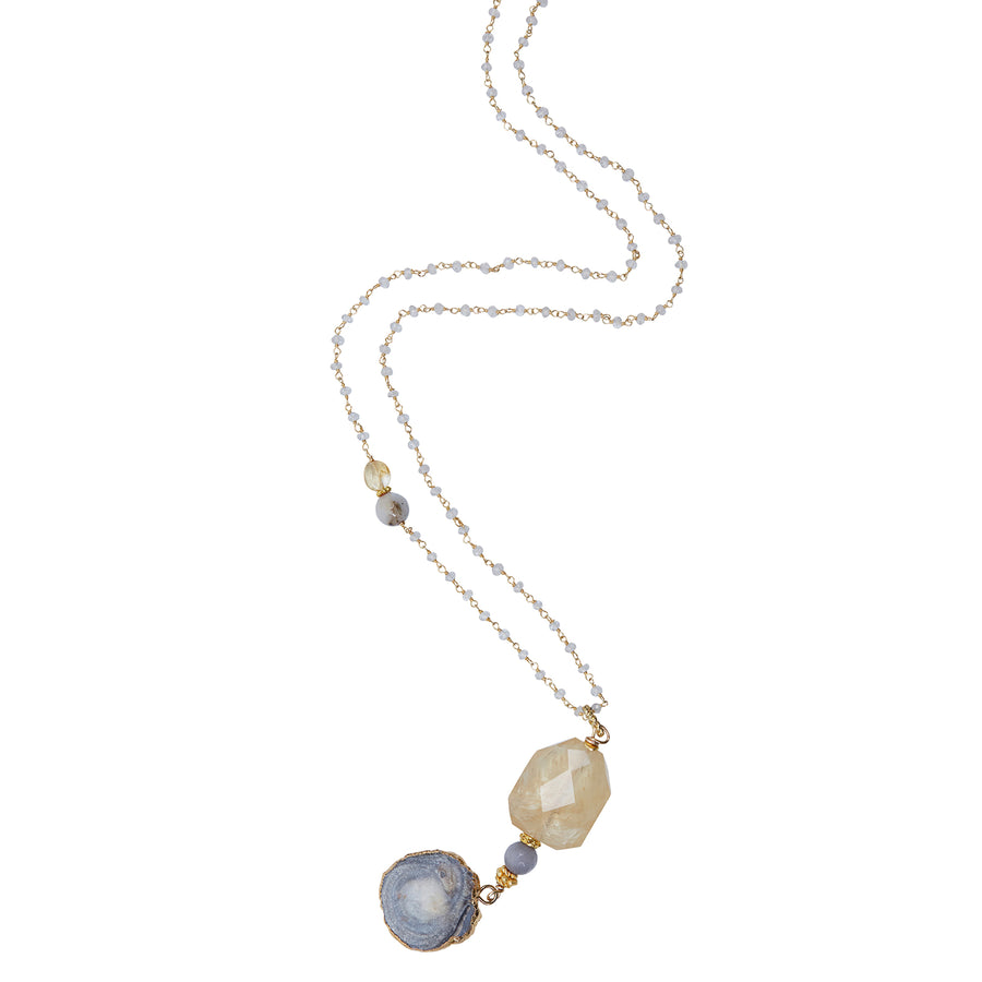 Natural Druzy Pendant with Clear Quartz Chain