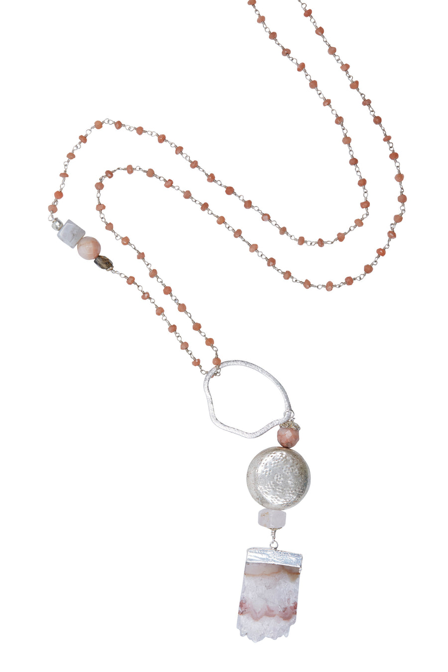 Amethyst Slice & Silver Coin with Sunstone Chain