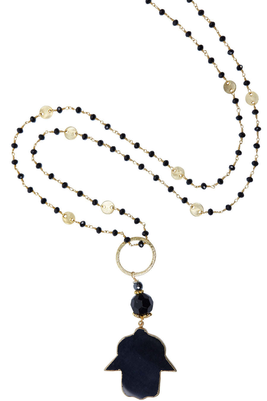 Onyx Hamsa with Onyx & Coin Chain