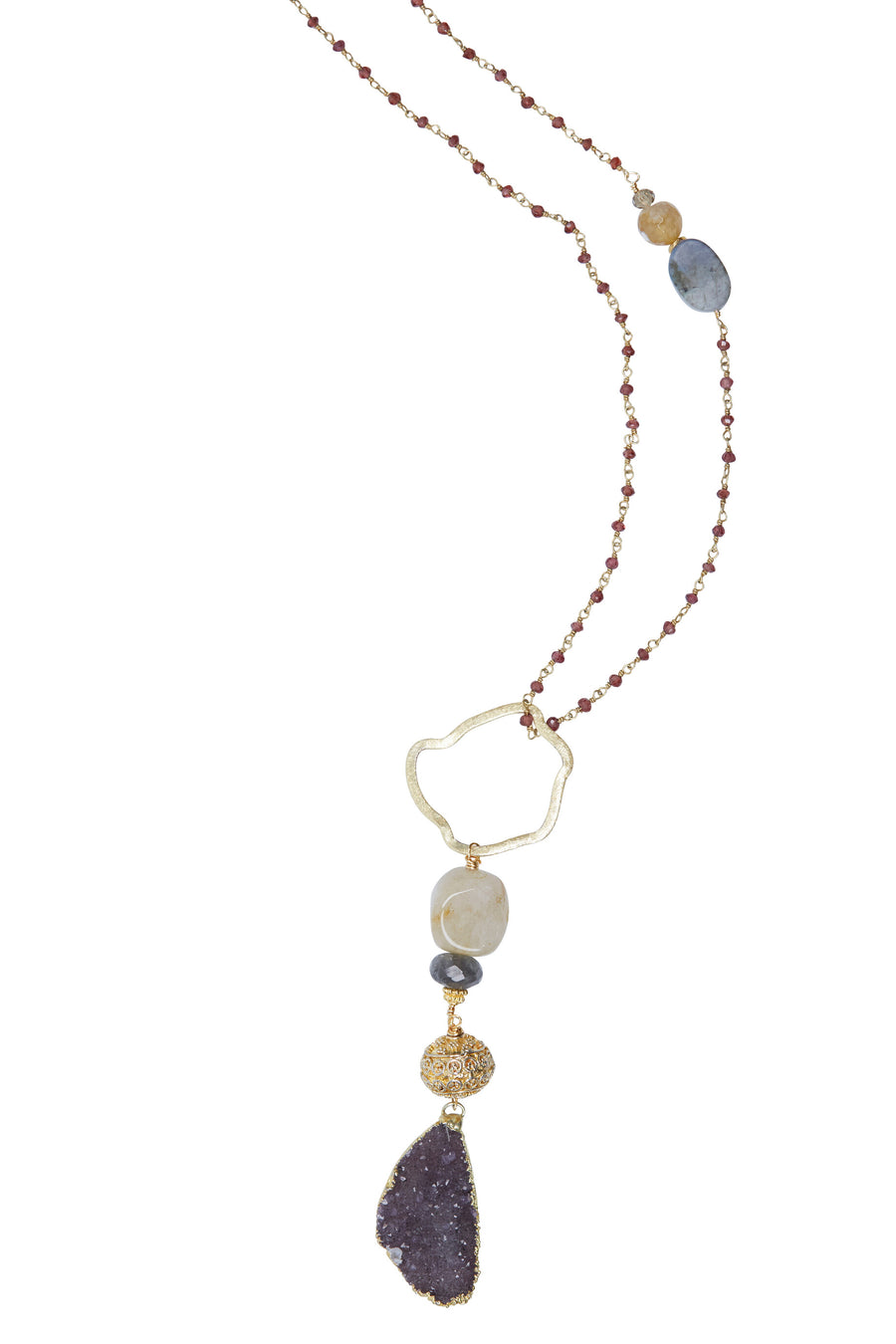 Druzy & Gold Vermeil Penant with Garnet Chain