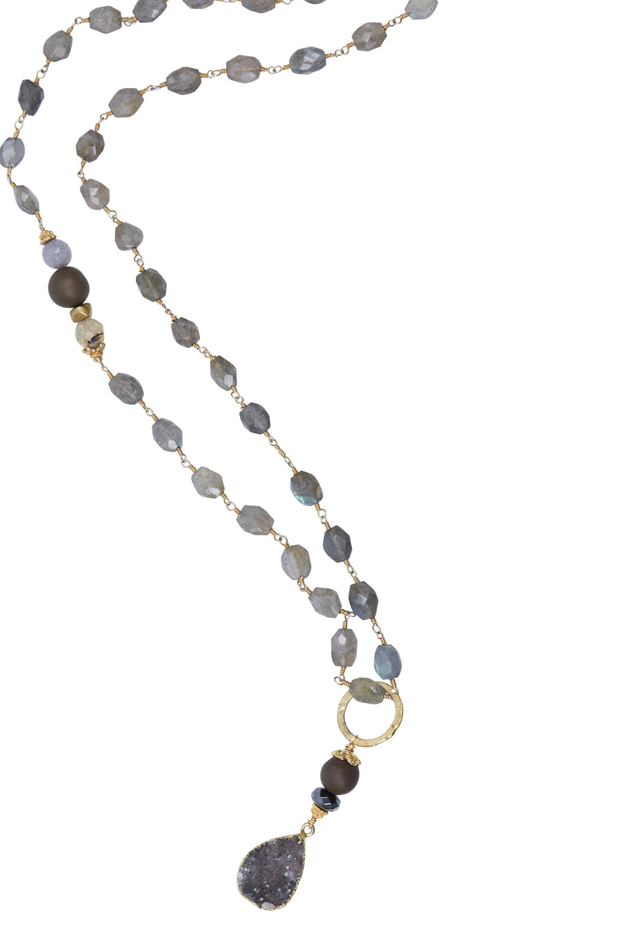 Natural Druzy Pendant with Mystic Labradorite Chain