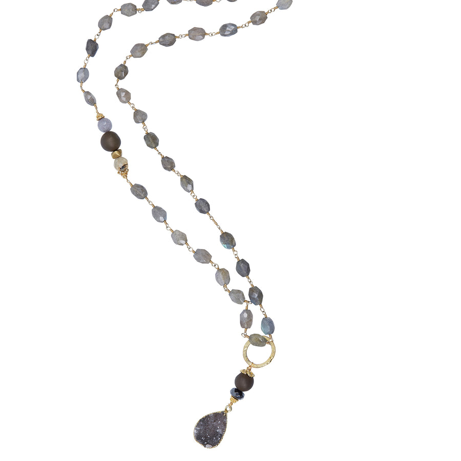 Natural Druzy Pendant with Mystic Labradorite Chain